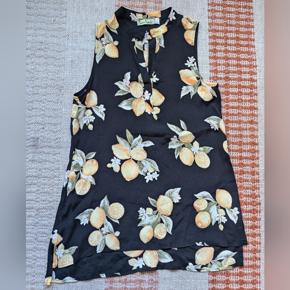 Loco Lindo Large Sleeveless Midi Dress - Lemon print, Vintage Made in California